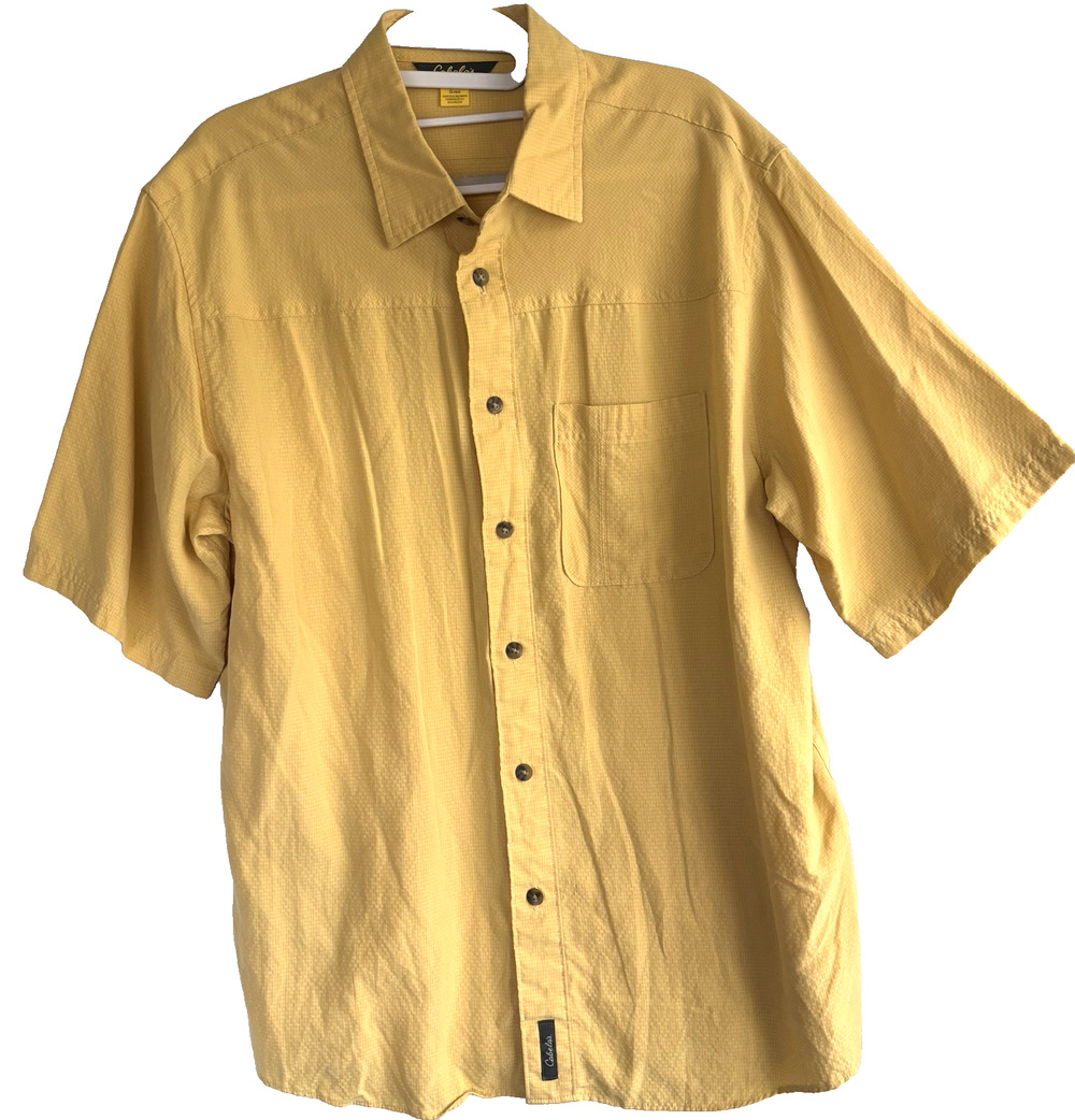 Cabela's Men’s Button Shirt Yellow Sz L Short sleeve
